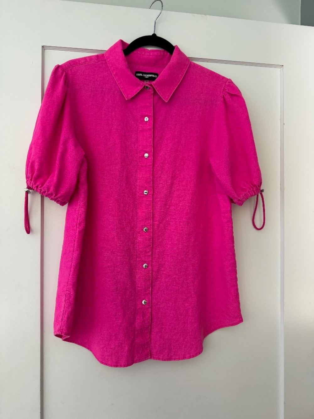 Fuchsia Pink, Linen Blend blouse by Karl Lagerfeld Paris , Medium